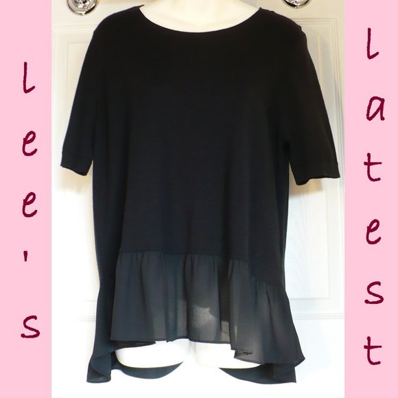LOFT Tops - Loft Sweater Top Hi-Lo Sheer Peplum Trim Large